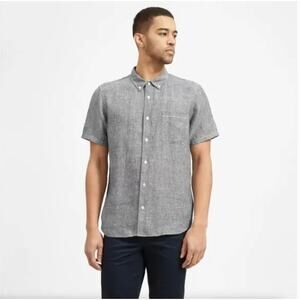 EVERLANE | Men's Linen Short sleeve Button Down Shirt in Gray Stripe | Small